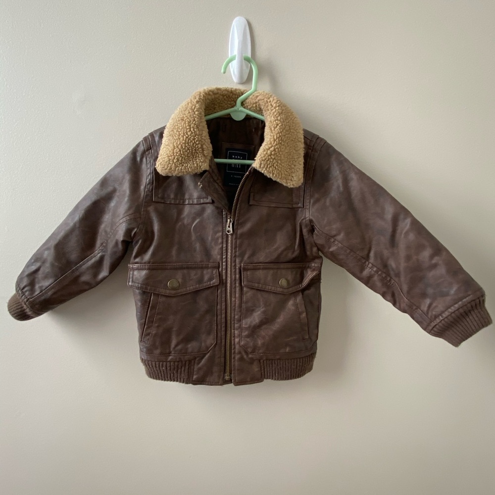 Baby Gap Faux Leather Bomber Jacket Sherpa Collar